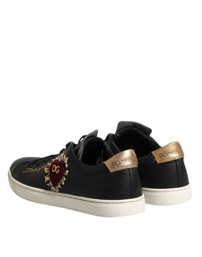 Dolce & Gabbana Black Leather Sacred Heart Sneakers Shoes