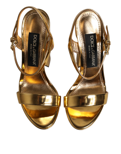 Dolce & Gabbana Gold Leather Platform Keira Sandals Shoes