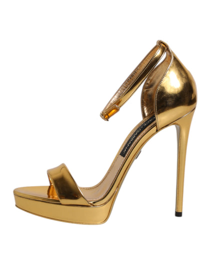 Dolce & Gabbana Gold Leather Platform Keira Sandals Shoes