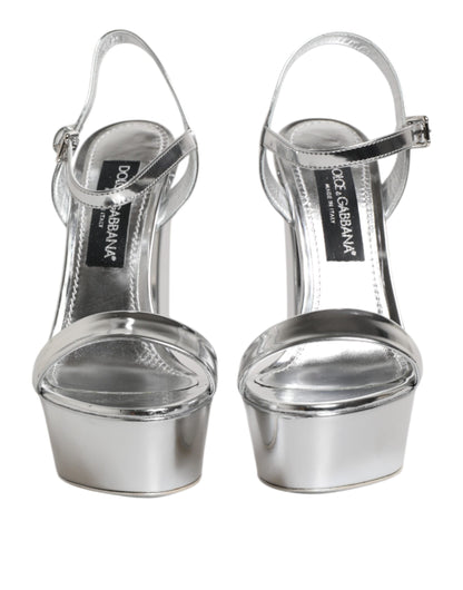 Dolce & Gabbana Silver Leather Platform Keira Sandals Shoes