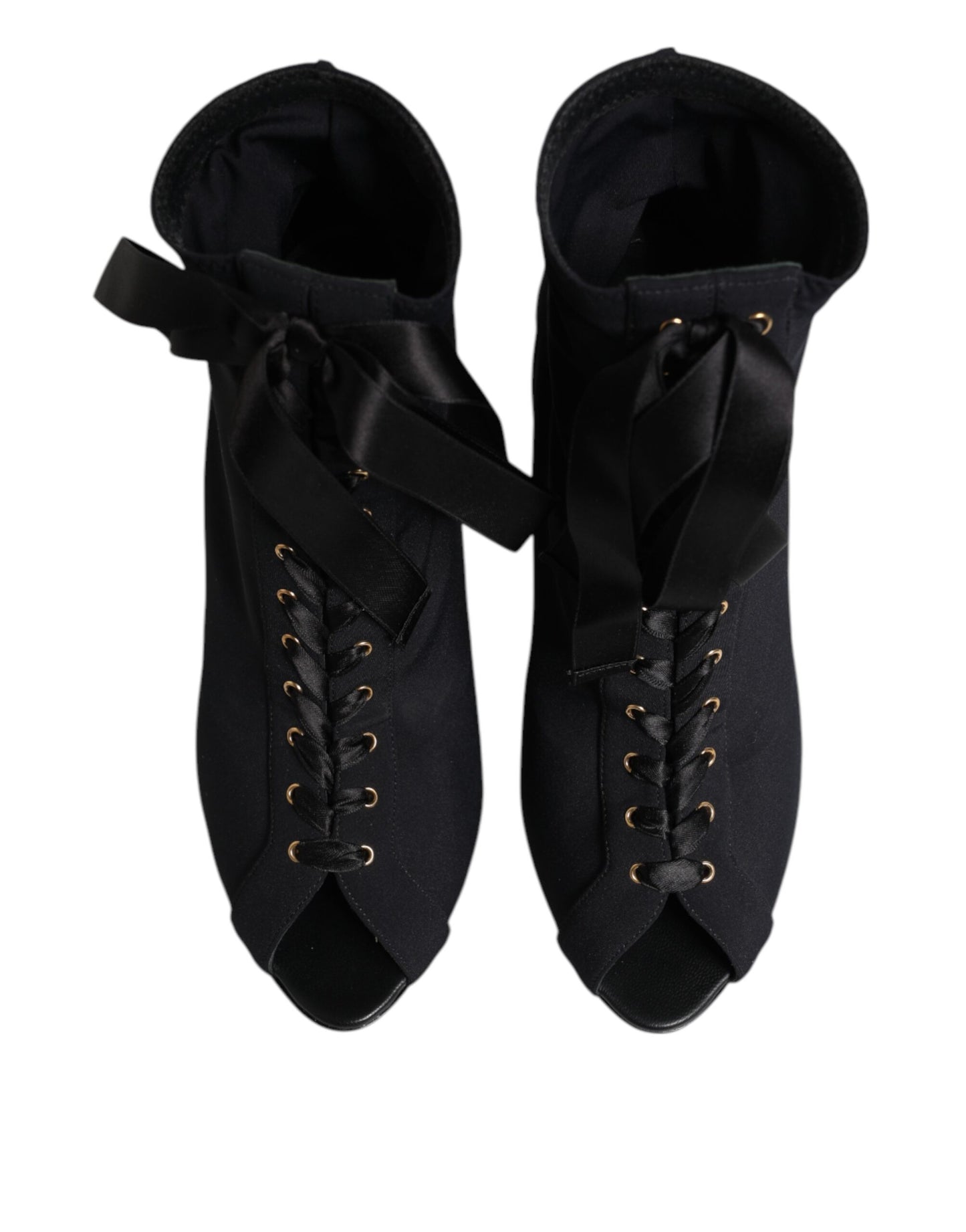 Dolce & Gabbana Black Stiletto Heels Lace Up Boots Shoes
