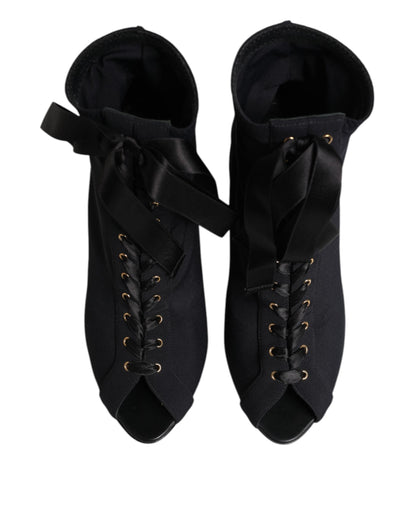 Dolce & Gabbana Black Stiletto Heels Lace Up Boots Shoes