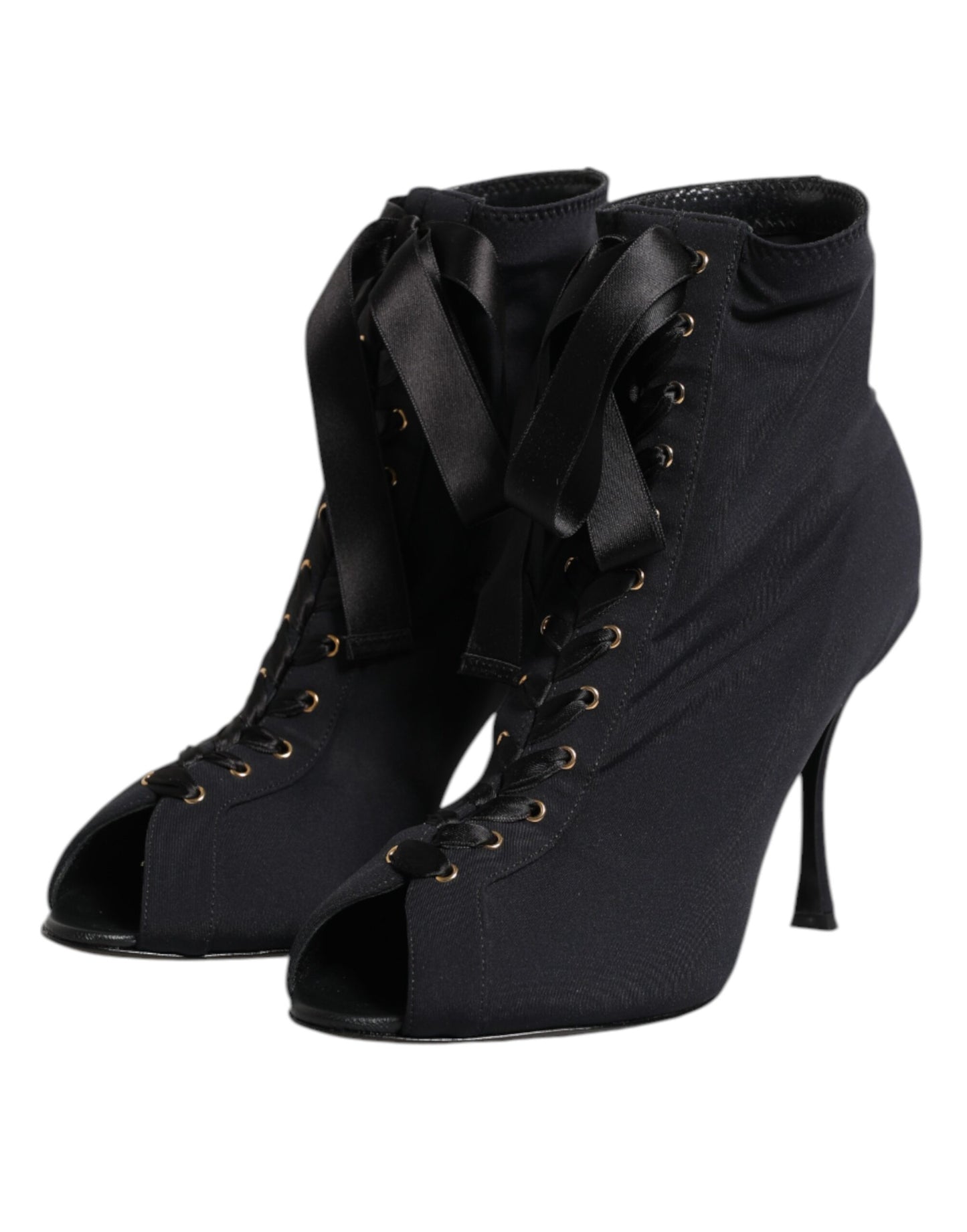 Dolce & Gabbana Black Stiletto Heels Lace Up Boots Shoes