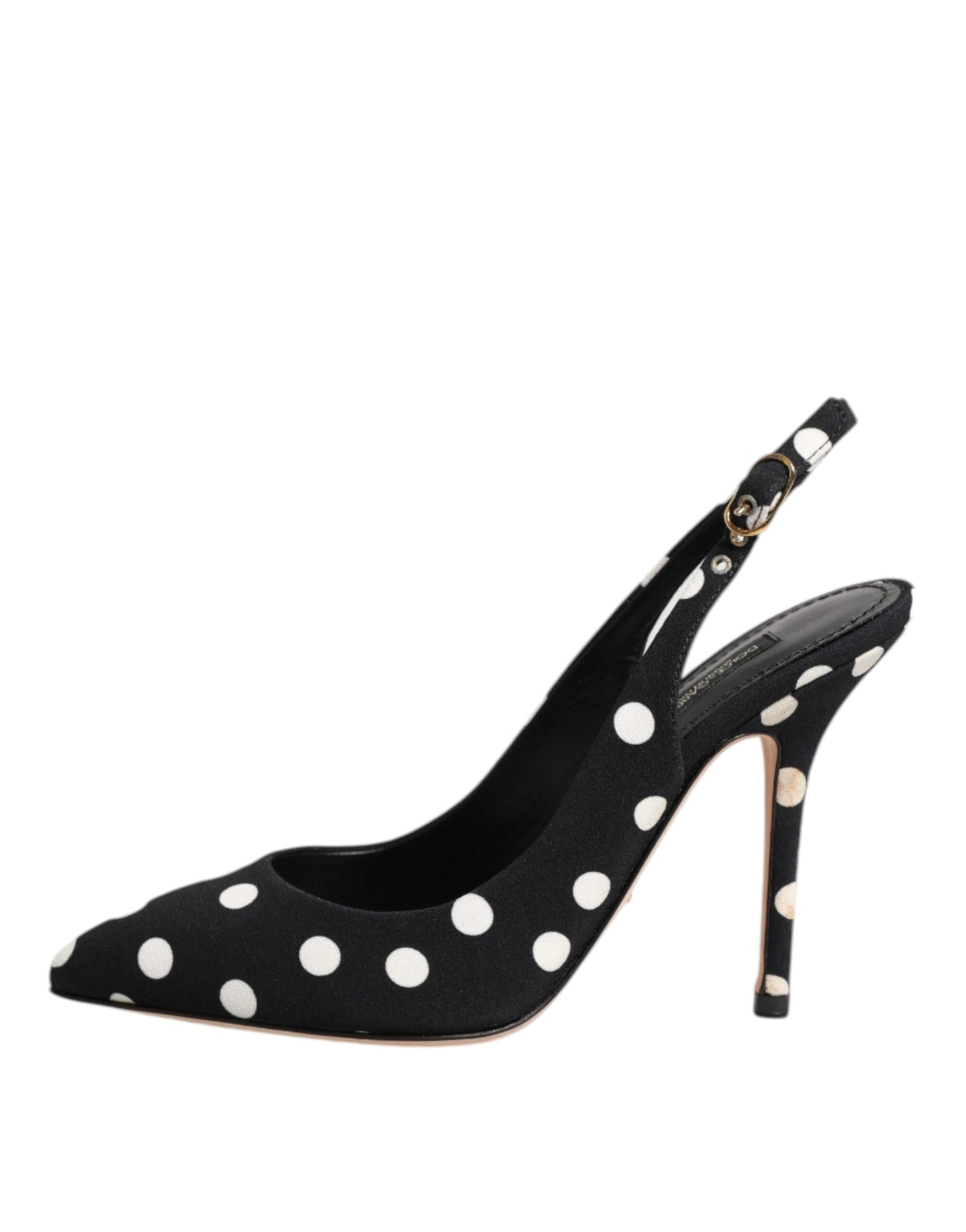 Dolce & Gabbana Black White Dotted Stiletto Slingback Shoes