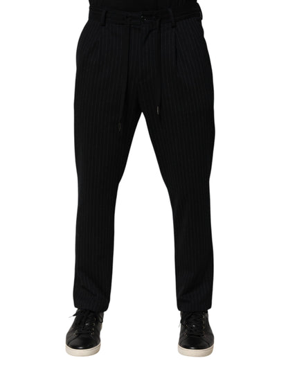 Dolce & Gabbana Black Stripes Viscose Skinny Dress Men Pants