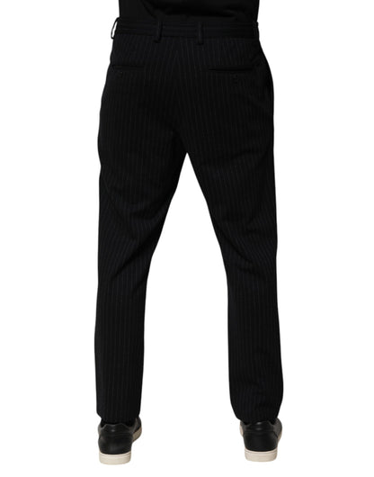 Dolce & Gabbana Black Stripes Viscose Skinny Dress Men Pants