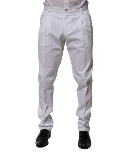 Dolce & Gabbana White Cotton Dress Slim Formal Trouser Pants