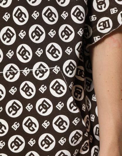 Dolce & Gabbana Brown White DG Logo Short Hoodie Sweater