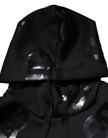 Dolce & Gabbana Black DG Logo Hoodie Metallic Print Sweater