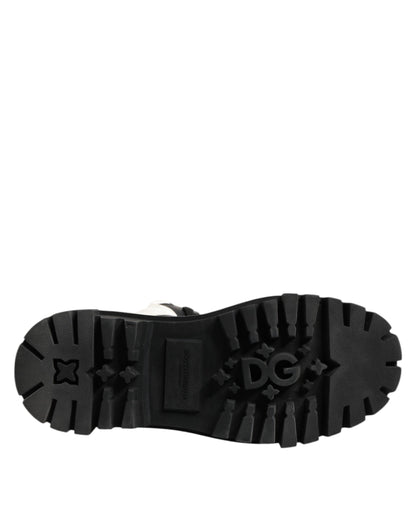 Dolce & Gabbana Black White Padded Mid Calf Lace Up Boots Shoes