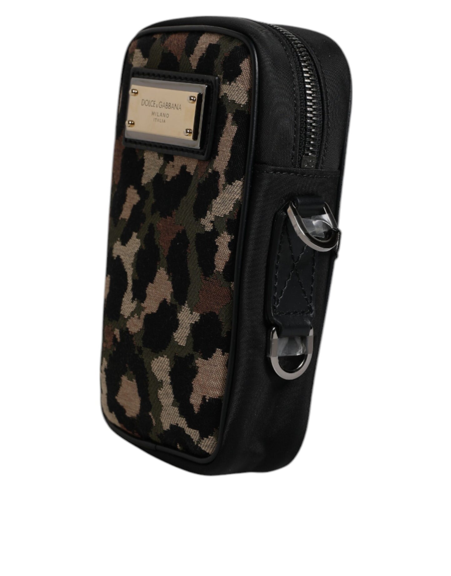 Dolce & Gabbana Multicolor Leopard Jacquard Logo Plaque Neck Strap Bag