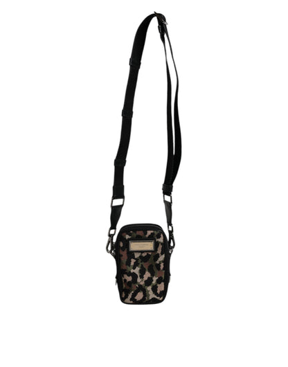 Dolce & Gabbana Multicolor Leopard Jacquard Logo Plaque Neck Strap Bag