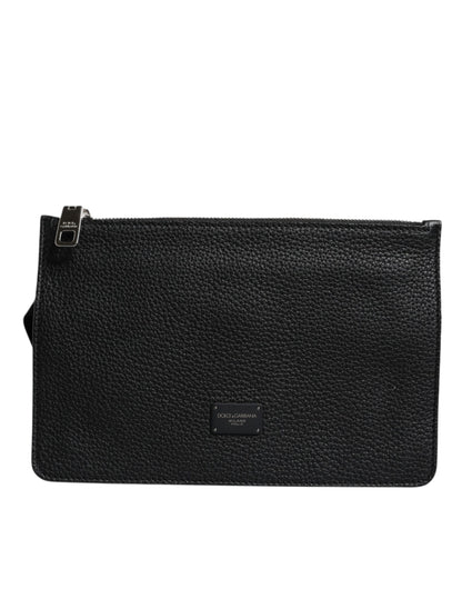 Dolce & Gabbana Black Leather Logo Embossed Waist Fanny Pack Bag