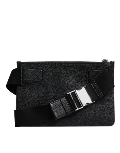Dolce & Gabbana Black Leather Logo Embossed Waist Fanny Pack Bag