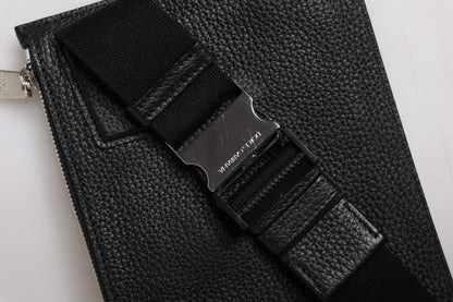 Dolce & Gabbana Black Leather Logo Embossed Waist Fanny Pack Bag