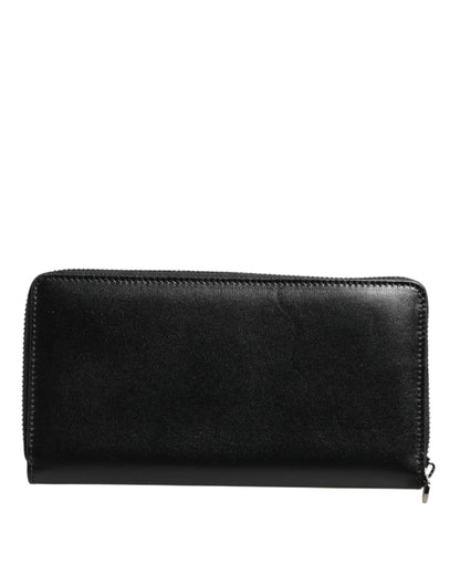 Dolce & Gabbana Black Leather Logo Plaque Zip Around Continental Wallet
