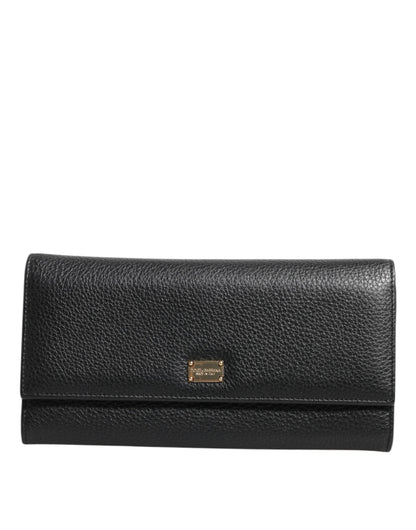 Dolce & Gabbana Black Leather Logo Plaque Trifold Card Holder Wallet