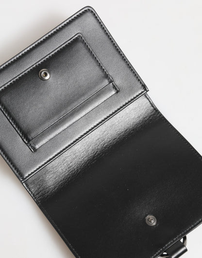 Dolce & Gabbana Black Leather Crystal Embellished Card Holder Wallet