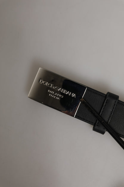 Dolce & Gabbana Black Leather Classic Metal Logo Buckle Belt