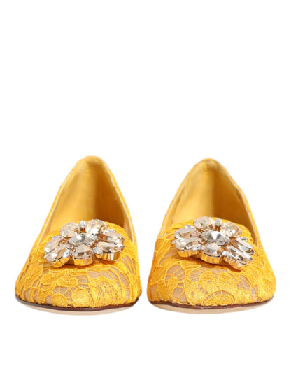 Dolce & Gabbana Yellow Taormina Lace Crystals Flats Shoes