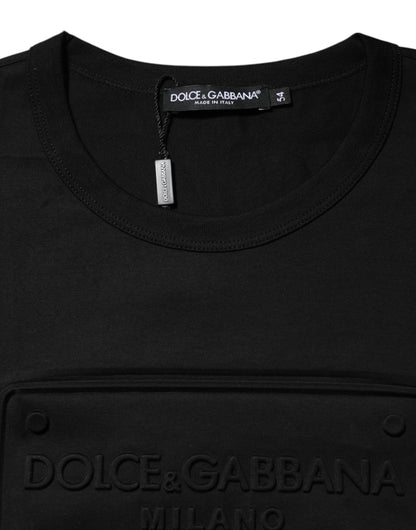 Dolce & Gabbana Black Embossed Logo Cotton Crew Neck T-shirt