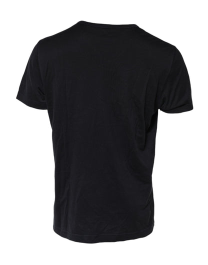 Dolce & Gabbana Dark Blue Logo Plaque Cotton Crewneck T-shirt