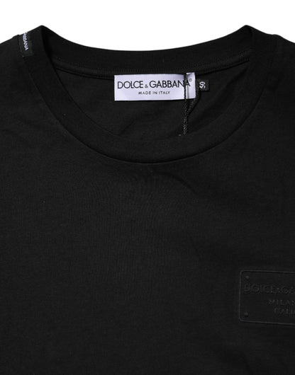 Dolce & Gabbana Black Logo Plaque Cotton Crew Neck T-shirt