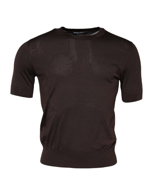 Dolce & Gabbana Brown Silk Crew Neck Short Sleeves T-shirt
