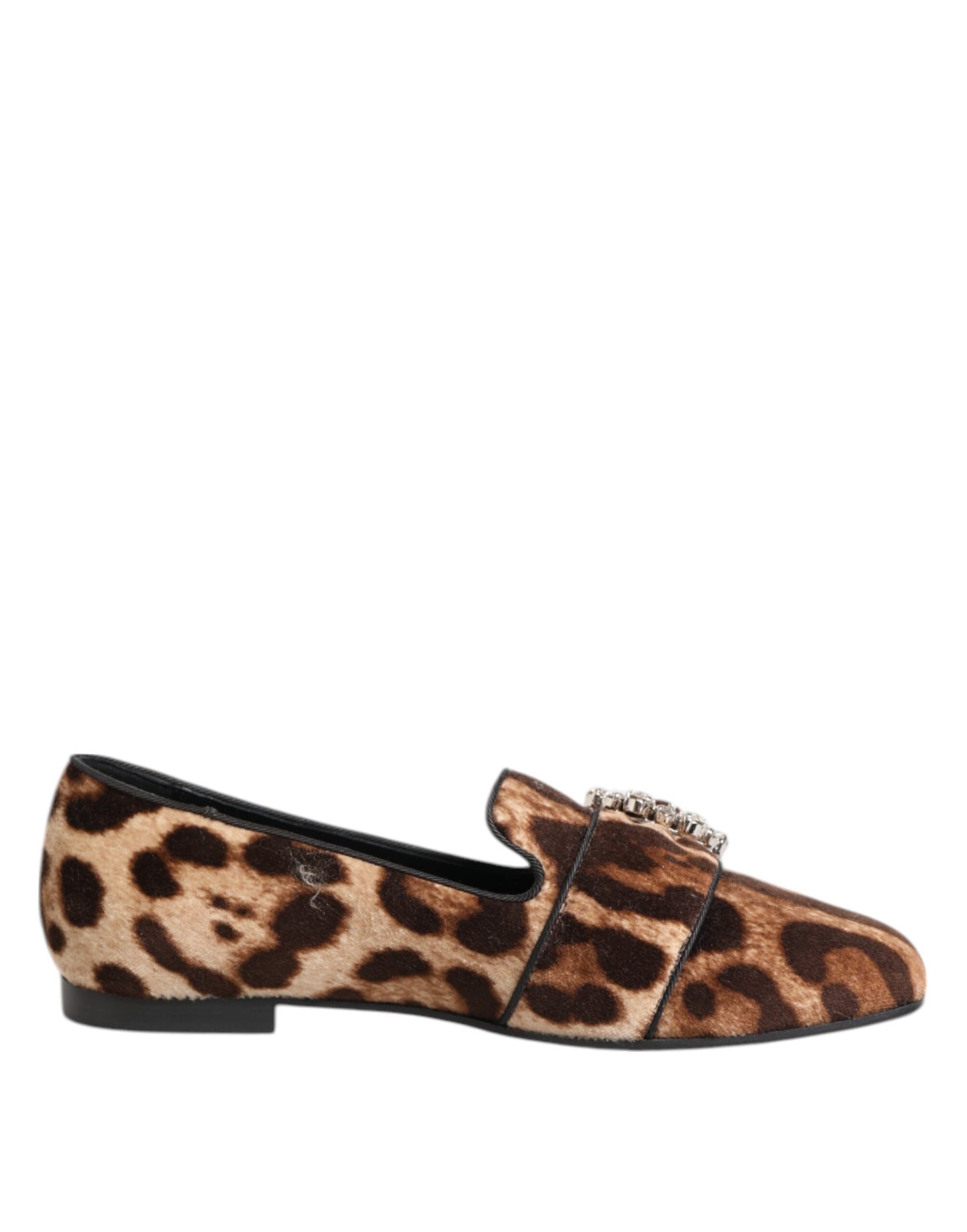 Dolce & Gabbana Brown Leopard Print Crystals Loafers Flats Shoes