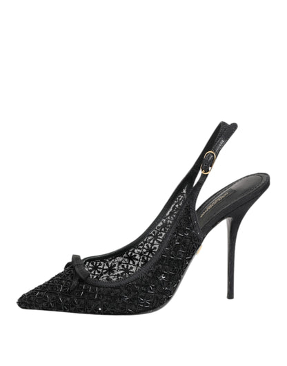 Dolce & Gabbana Black Tulle Ricamo Heels Slingbacks Shoes