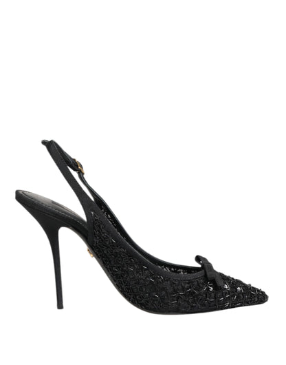 Dolce & Gabbana Black Tulle Ricamo Heels Slingbacks Shoes