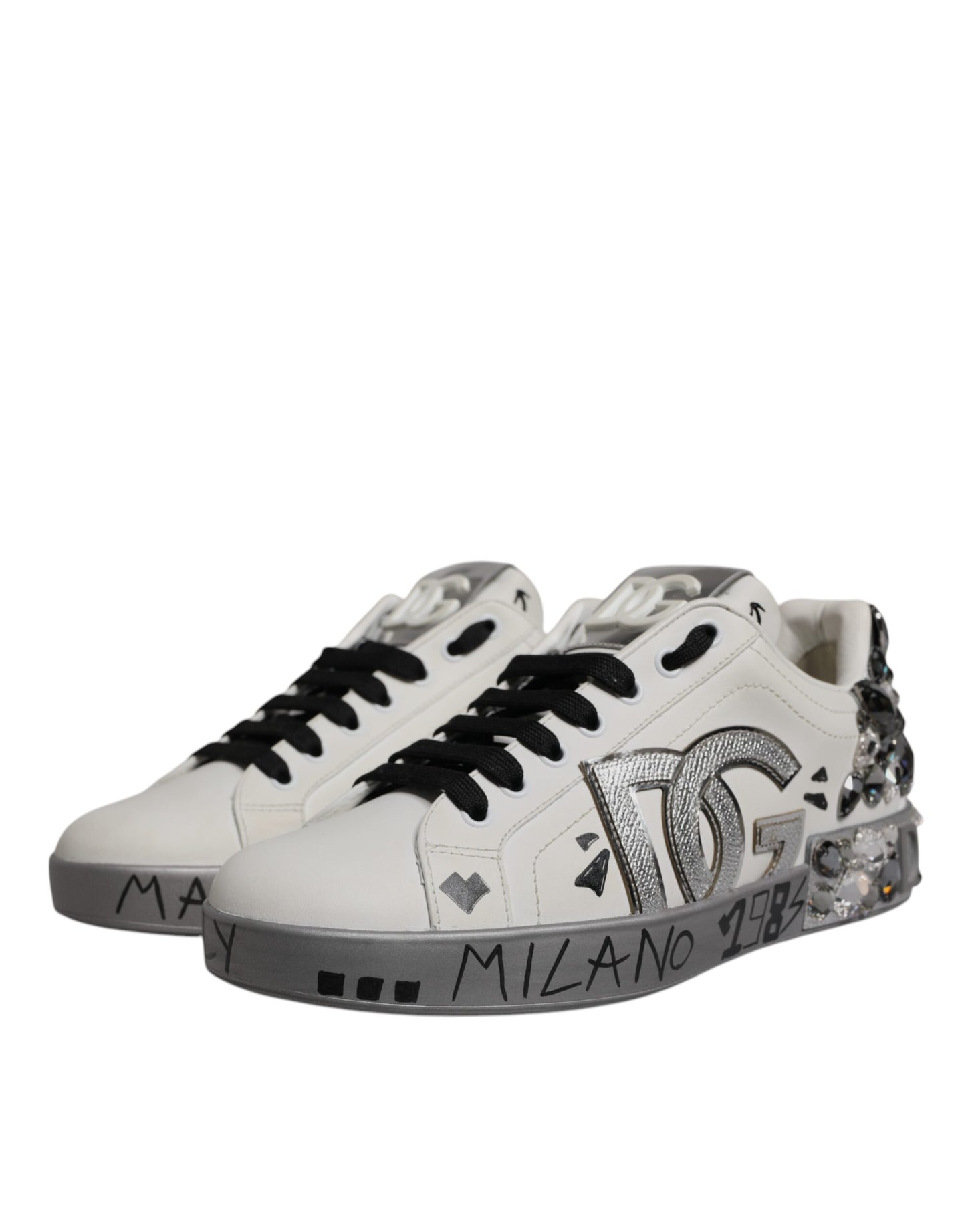 Dolce & Gabbana White Crystal Logo Portofino Sneakers Shoes