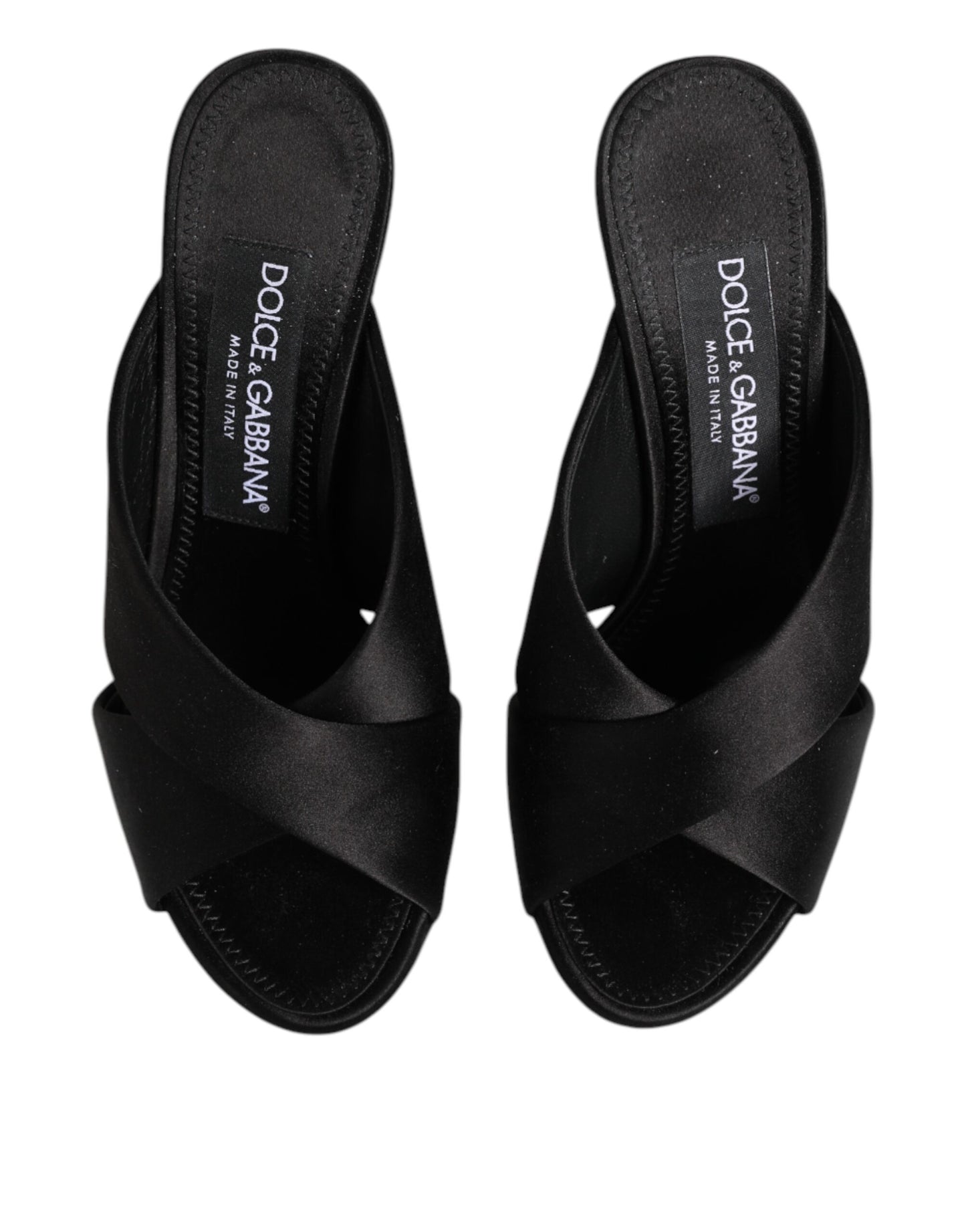 Dolce & Gabbana Black Logo KEIRA Satin Slides Sandals Shoes