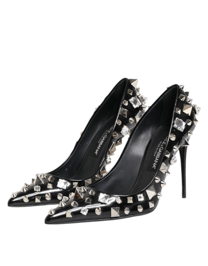 Dolce & Gabbana Black Crystals Studs Stiletto Pumps Shoes