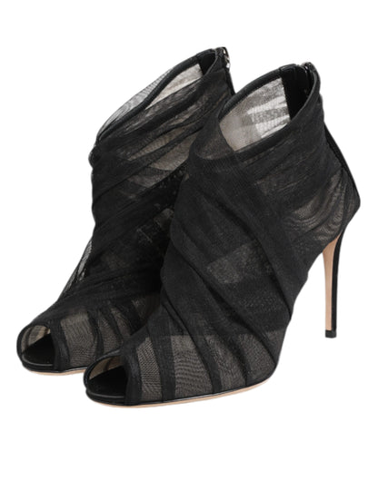 Dolce & Gabbana Black Mesh Stiletto Heels Ankle Boots Shoes
