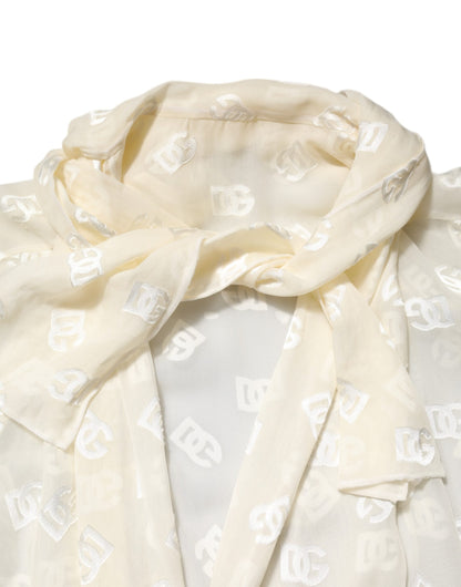 Dolce & Gabbana Off White Logo Monogram Ascot Collar Top