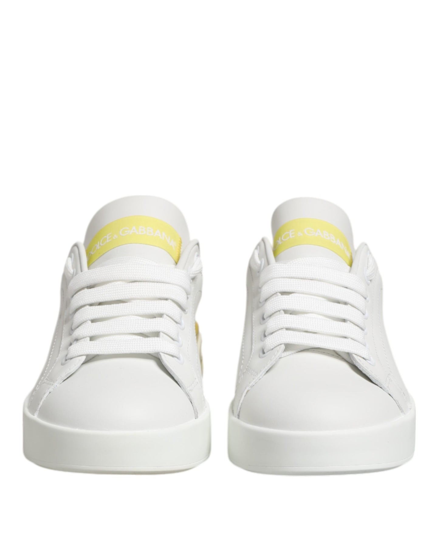 Dolce & Gabbana White Yellow Leather Low Top Sneakers Shoes