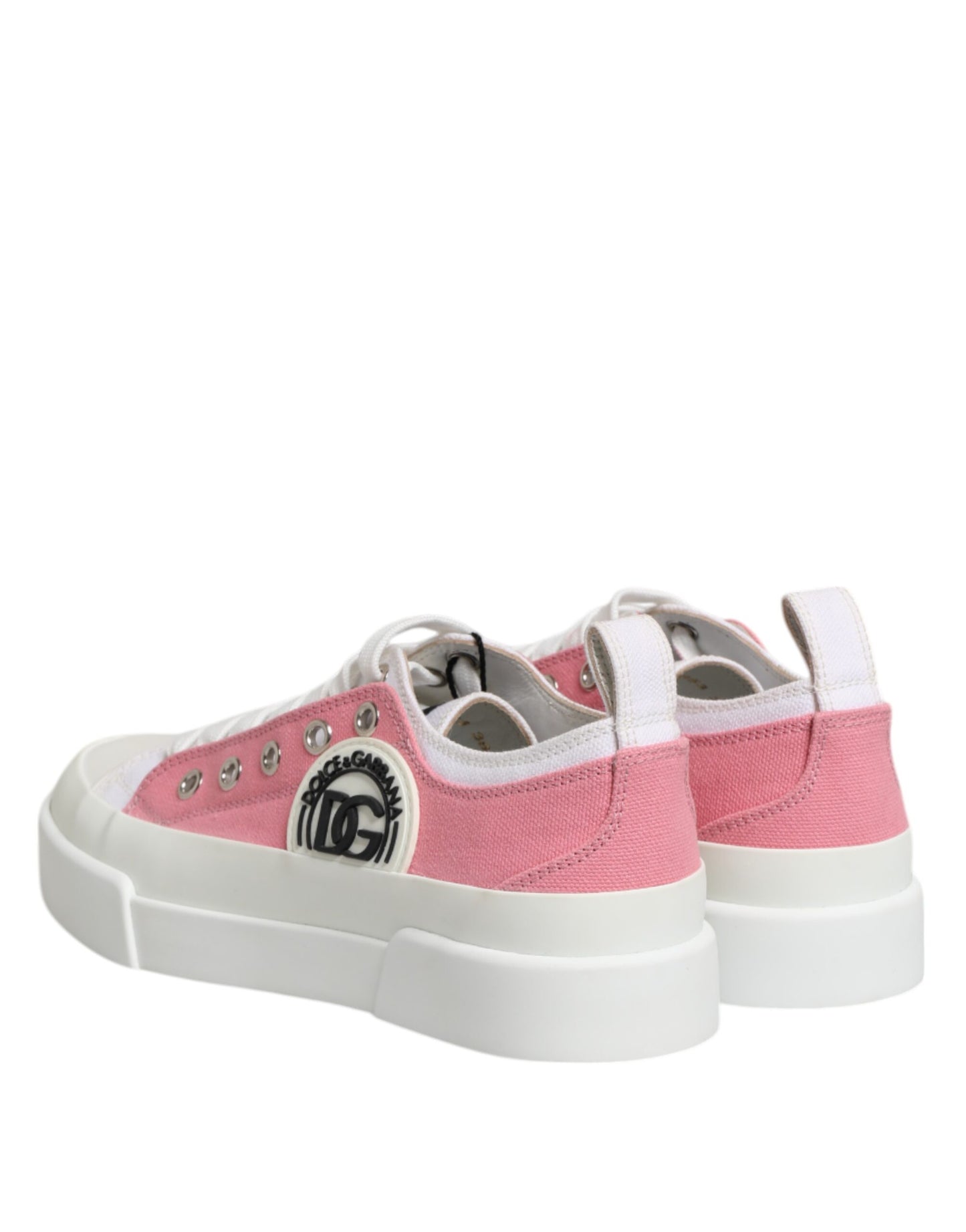 Dolce & Gabbana White Pink Canvas Low Top Sneakers Shoes