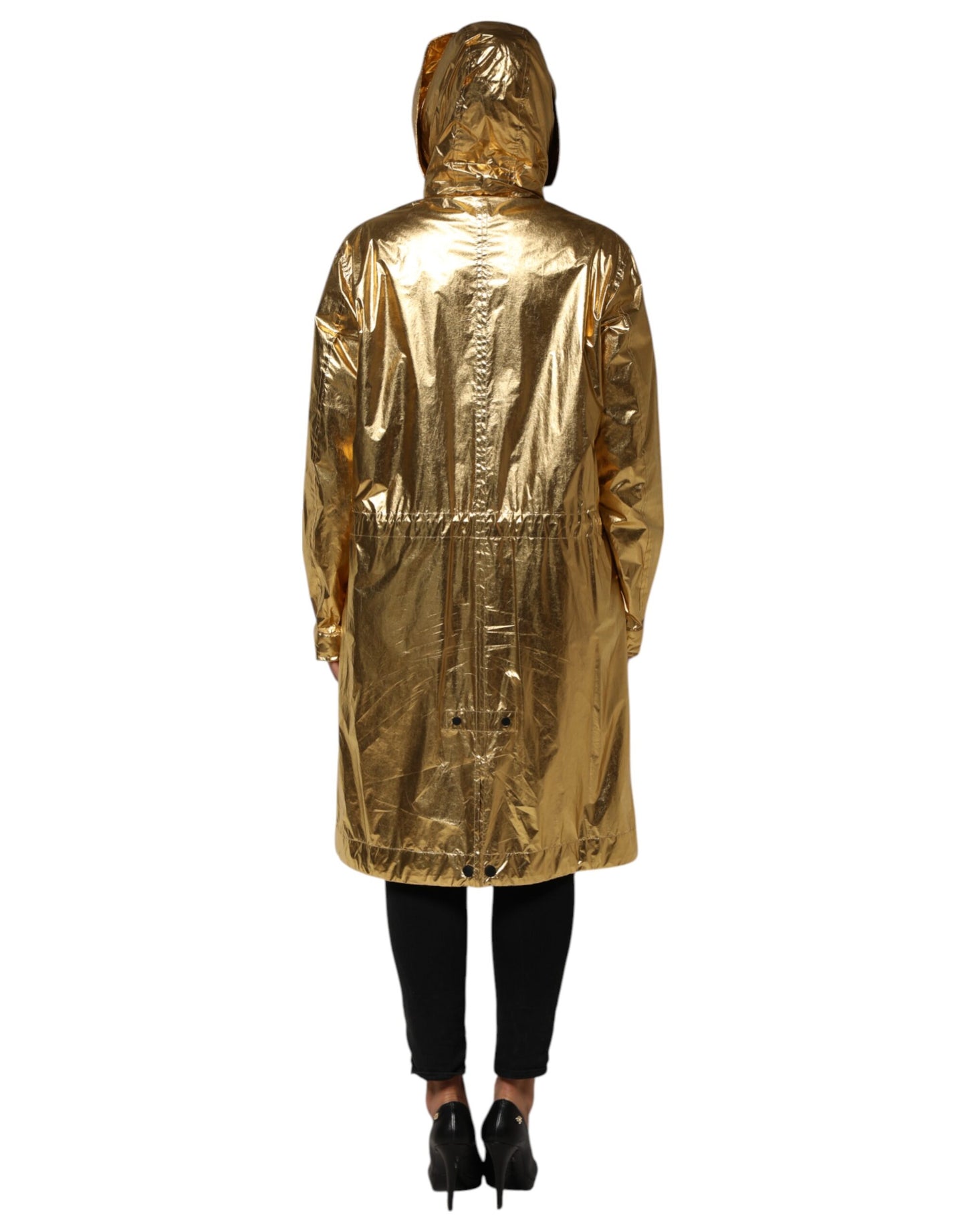 Dolce & Gabbana Gold Hooded Long Sleeves Trench Coat Jacket