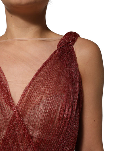 Dolce & Gabbana Burgundy Mesh Sleeveless Midi A-line Dress