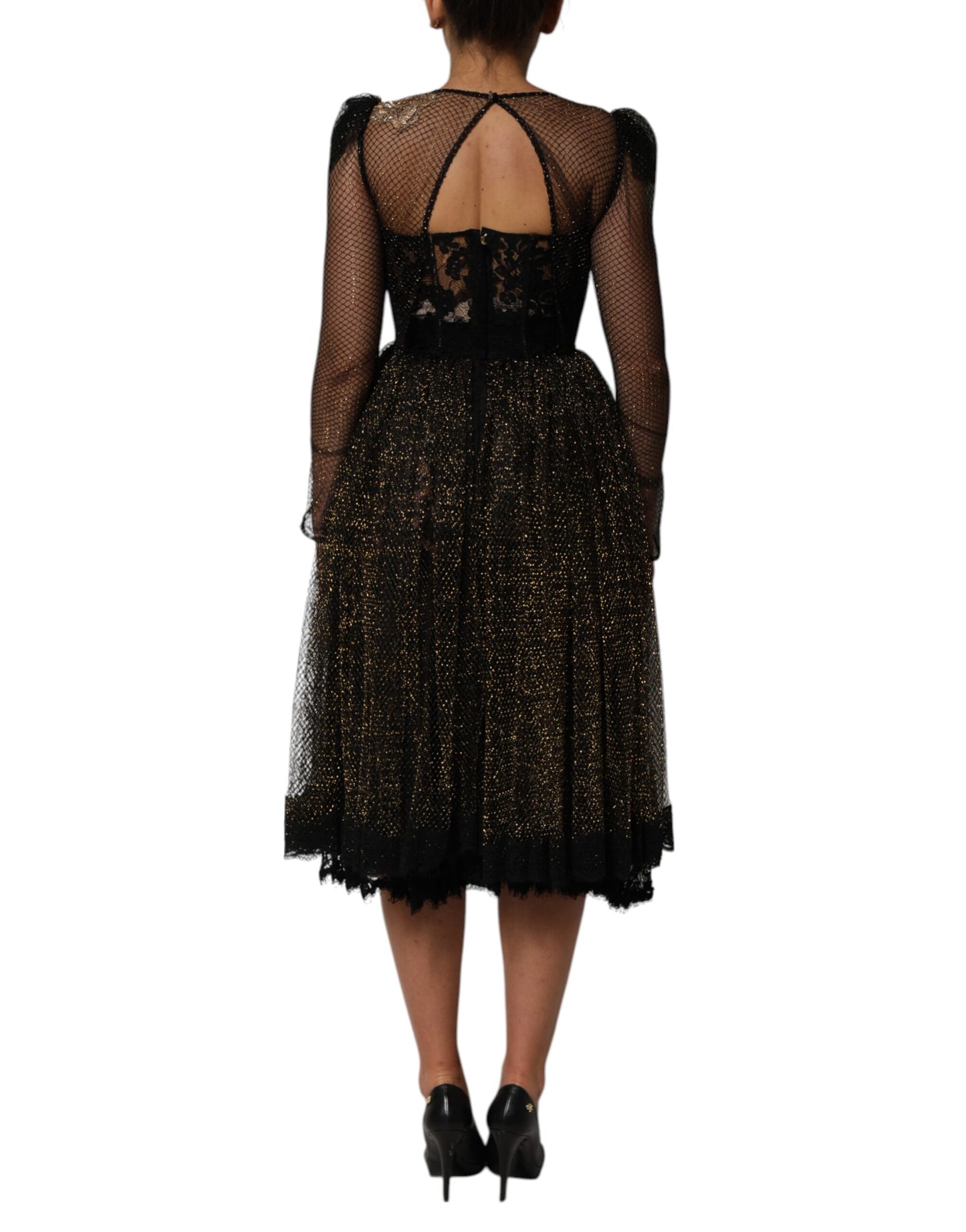 Dolce & Gabbana Black Crystal Heart Embellished A-line Dress