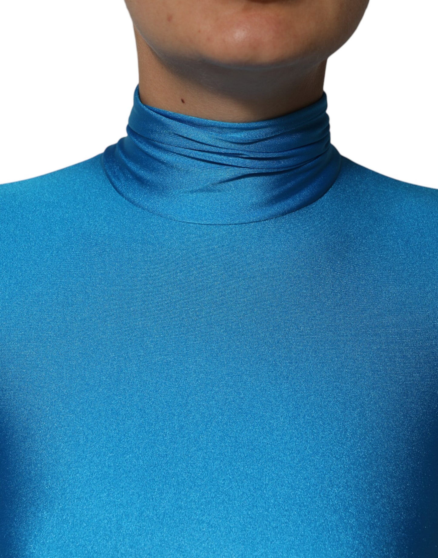 Dolce &amp; Gabbana blauer Nylon-Rollkragen-Bodycon-Jumpsuit