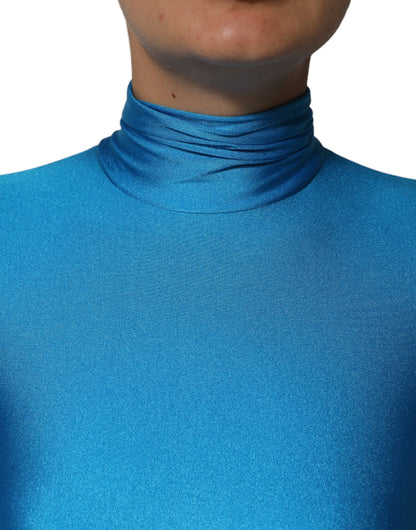 Dolce &amp; Gabbana blauer Nylon-Rollkragen-Bodycon-Jumpsuit