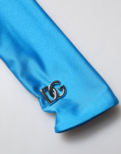 Dolce &amp; Gabbana blauer Nylon-Rollkragen-Bodycon-Jumpsuit