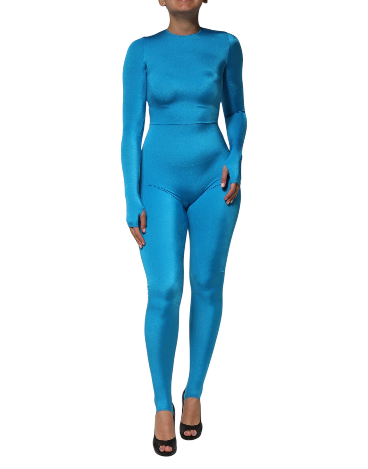 Dolce &amp; Gabbana blauer Nylon-Jumpsuit mit Rundhalsausschnitt