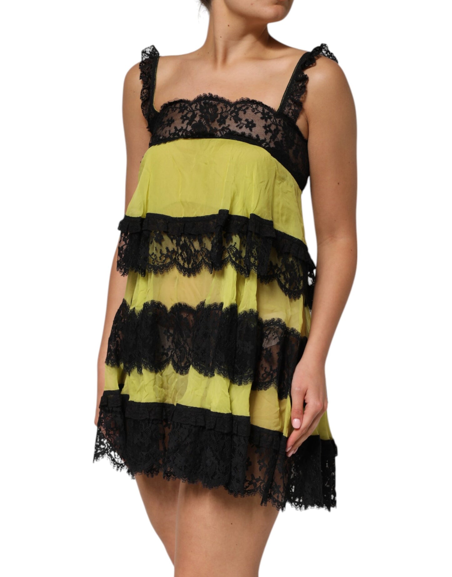 Dolce & Gabbana Yellow Black Babydoll Chemise Lingerie Dress