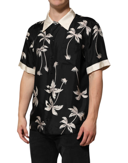 Dolce & Gabbana Black Printed Silk Short Sleeves Casual Shirt