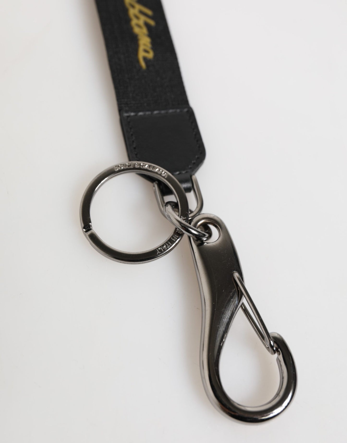Dolce & Gabbana Black Yellow Polyester DG Logo Silver Keychain Keyring