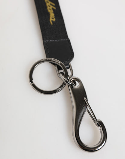 Dolce & Gabbana Black Yellow Polyester DG Logo Silver Keychain Keyring