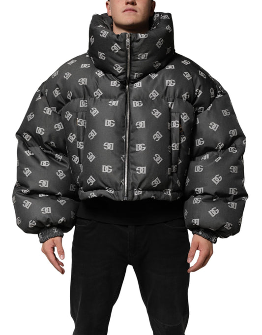 Dolce & Gabbana Black DG Monogram Full Zip Puffer Men Jacket